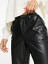 Vero Moda Petite leather look high waisted straight leg trousers in black