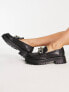 Stradivarius chunky flat loafers with chain detail in black