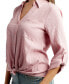 ფოტო #3 პროდუქტის Juniors' Roll-Sleeve Tie-Front Button-Up Blouse