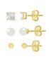 ფოტო #1 პროდუქტის Trio Ball Stud, Round Cubic Zirconia Stud and Glass Pearl Stud Set in Silver Plate or Gold Plate