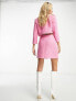 Фото #3 товара Morgan tweed asymmetric button detail mini skirt co-ord in pink