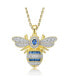 Фото #1 товара Sterling Silver 14k Yellow Gold Plated with Sapphire Cubic Zirconia Pave Wasp Pendant Necklace