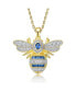 ფოტო #1 პროდუქტის Sterling Silver 14k Yellow Gold Plated with Sapphire Cubic Zirconia Pave Wasp Pendant Necklace