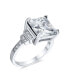 ფოტო #3 პროდუქტის Huge 5 CTW Clear Cocktail Ring AAA CZ Stepped Side Stone Style Radiant Brilliant Cut Square Engagement Ring Sterling Silver Rhodium