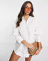 Selected Femme cotton shirt with ruched back in white - WHITE