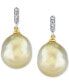 ფოტო #3 პროდუქტის Cultured Golden South Sea Baroque Pearl (11mm) & Diamond Accent Drop Earrings in 10k Gold