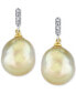 Фото #3 товара Cultured Golden South Sea Baroque Pearl (11mm) & Diamond Accent Drop Earrings in 10k Gold