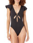 Фото #1 товара Trina Turk 300218 Women's Standard Monaco Flutter One Piece Swimsuit Black, 12