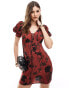 Фото #1 товара ASOS DESIGN puff sleeve lace up mini dress in red vintage floral