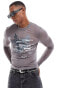 Фото #1 товара ASOS DESIGN muscle fit long sleeve t-shirt in grey power mesh with grunge front print