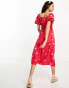 Influence Petite tie front midi dress in red polka dot print