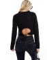 Фото #4 товара Vero Moda crochet cut out tie back long sleeved top in black