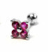 Delicate piercing earring with fuchsia crystals