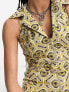 Фото #3 товара ASOS DESIGN twill belted zip front sleeveless jumpsuit in geo print