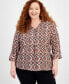 Фото #1 товара Plus Size Myra Medallion 3/4 Sleeve Top, Created for Macy's