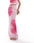 Kaiia slinky column maxi skirt co-ord in pink flower print