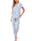 ფოტო #3 პროდუქტის Scoop Neck T-Shirt & Jogger Pants Pajama Set
