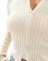 Фото #2 товара Cotton On double zip rib collar cardigan in ecru