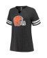 Фото #2 товара Women's Heather Charcoal Distressed Cleveland Browns Plus Size Logo Notch Neck Raglan Sleeve T-shirt