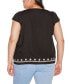 ფოტო #2 პროდუქტის Black Label Plus Size Boho Embroidered Square Neck Top