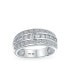 Art Deco Cubic Zirconia Half Eternity Channel Set Princess Cut CZ Dome 3 Row Wide Statement Band Ring For Women .925 Sterling Silver Comfort Fit 8MM