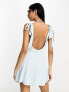 Фото #2 товара ASOS DESIGN linen tie cross strap swing mini sundress with godets in blue