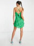 Фото #2 товара Mango ruched detail mini dress in green polka dot