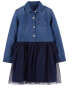 Toddler Mixed Fabric Chambray and Tulle Dress 5T