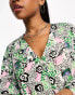 Monki button through mini smock dress in floral print