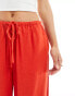 Фото #5 товара ASOS DESIGN Petite wide leg pull on trouser with linen in red