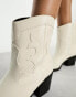 Bershka faux leather cowboy boots in off white