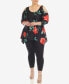 ფოტო #4 პროდუქტის Plus Size Floral Printed Cold Shoulder Tunic Top