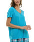 ფოტო #3 პროდუქტის Women's Short-Sleeve Ribbed Henley Sleep Top