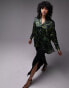 Фото #2 товара Topshop long sleeve oversized satin abstract animal print shirt in green