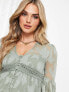 ASOS DESIGN Maternity button through midi shirt dress with lace inserts in burnout in khaki