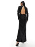 Фото #7 товара ASOS DESIGN satin long sleeve maxi dress with sheer panel detail in black