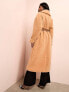 ASOS LUXE borg longline trench coat with ruched waist in camel