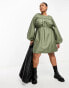 Фото #4 товара ASOS DESIGN Curve cotton poplin mini dress with ruched bust detail in olive green