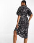 Monki tie waist midi shirt dress in black and white spots