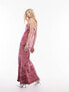 Topshop crushed velvet bias maxi slip in pink