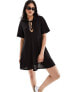 Фото #1 товара ASOS DESIGN waffle tie front smock mini dress in black