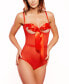 Women's Open Cup Mesh with Ribbon Tie Lingerie Bodysuit