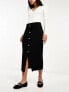 ASOS DESIGN ribbed midi skirt with horn buttons in black