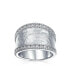 ფოტო #9 პროდუქტის Modern Style CZ Accent Band Fashion Statement Brushed Hammered Matte Finish Wide Band Ring For Women Yellow Gold Plated Brass Or Rhodium Plated Brass