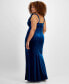 ფოტო #2 პროდუქტის Trendy Plus Size Velvet Floral-Trim Gown