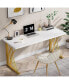 Фото #7 товара 55 Large Modern Computer Desk, White & Gold Luxury Laptop PC Student Table, Makeup Vanity Table with Thick Frame & Strong Legs, Sturdy Writing Workstation for Home & Office