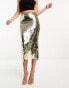 Фото #1 товара Starlet embellished midaxi skirt in gold liquid sequin