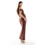 Фото #6 товара Vesper one shoulder thigh spilt maxi dress in chocolate