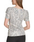 Фото #2 товара Petite Snakeskin-Print Ruched-Sleeve Top