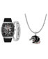 ფოტო #1 პროდუქტის Men's Black Textured Silicone Strap Watch 48mm Gift Set